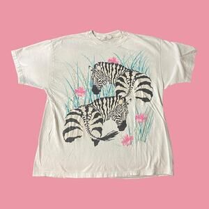 Authentic art co vintage single stitch zebra flower nature tee